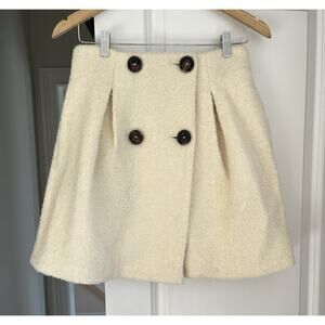 Elle Sasson wool boucle skirt button front ivory sz. S academia preppy NWOT